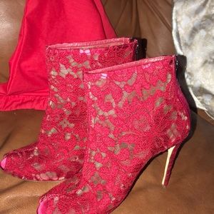 Dolce & Gabbana red lace and mesh ankle booties